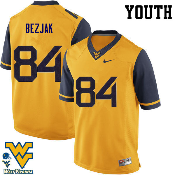 NCAA Youth Matt Bezjak West Virginia Mountaineers Gold #84 Nike Stitched Football College Authentic Jersey IX23I82SU